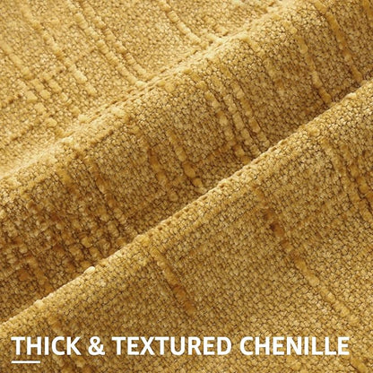 decorUhome Mustard Yellow Chenille Throw Pillow Covers 18x18 Set of 2 Textured Slubby Couch Pillow Covers Farmhouse Accent Modern Neutral Decorative Pillow Cases for Bed Sofa Living Room