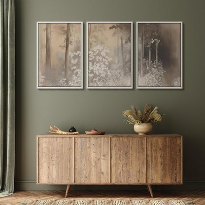 MUDECOR Framed Wall Art Print Set Neutral Forest Landscape Beige and Gray Watercolor Illustrations Realism Decorative for Living Room, Bedroom, Office - 16"x24"x3 White