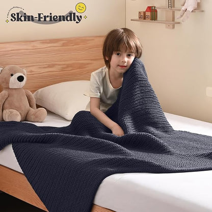 Guohaoi Knitted Weighted Blanket Kids (Dark Grey 50"x60" 10lbs) No Beads Cooling Heavy Blanket, Home Decor Breathable Chunky Knit Throw Blanket for All-Season Use