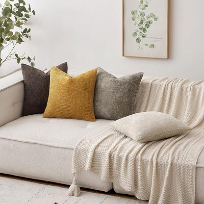 MIULEE Pack of 2 Couch Throw Pillow Covers 22x22 Inch Neutral Gold Modern Boho Accent Decorative Pillow Covers Soft Chenille Farmhouse Cushion Covers for Home Decor Bed Sofa Living Room