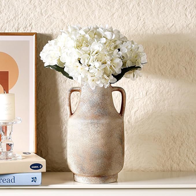 Ceramic Rustic Flower Vase, 10.94 Inch Pottery Modern Vase for Shelf, Tabletop, Vintage Farmhouse Home Decor for Coffee Table, Living Room, Mantle, Fireplace, Entryway