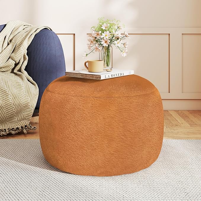 Round Stuffed Pouf Ottoman for Foot Rest, A Round Modern Foam Filled Poufs, Floor Chair for Living Room, Nursery, Dorm,Outdoor, A Soft Modern Foot Stool Perfect to Rest Your Feet (Orange, 20Inch)