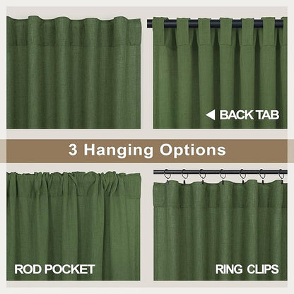 Christmas Olive Green Curtains 108 Inches Long for Living Room 2 Panels Set Back Tab Pocket Avocado Green Boho Drape Neutral Aesthetic Cottagecore Decor Linen Sheer Light Curtain for Kids Bedroom 9 FT