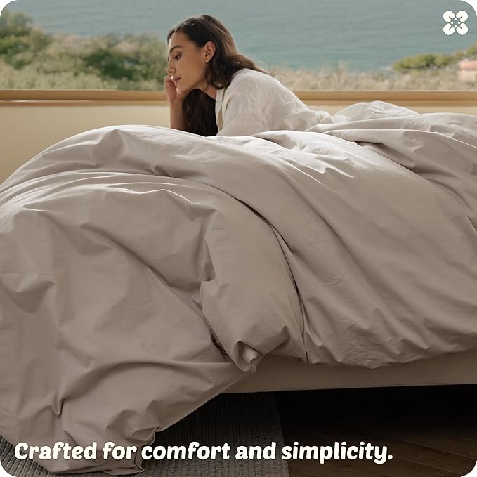 Bedsure Cotton Duvet Cover Full - Luxury Slub Weave 100% Cotton Duvet Cover with a Linen Like Textured, Easy Change Durable Bedding, Natural Linen, 80" x 90"