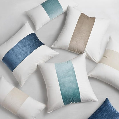 EVERGRACE x Kinsey Walsh Signature Velvet Panel Cotton Pillow Covers Set of 2, Decorative Pillow Covers 20"x20" for Couch, Square Cushion Cases for Sofa Bedroom Living Room, Off White Pearl