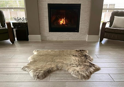 Free Shape Luxury Soft Fluffy Shag Area Rug Double Side by Side 3'x4', 90x120cm - Vegan Fur Ultra Soft Indoor Carpet Nursery Rugs for Bedroom Home Decor, Brown with Beige Tips