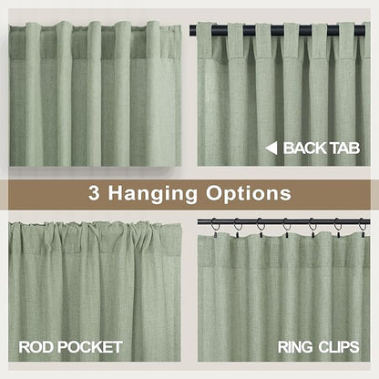 Sage Green Curtains 84 Inch Length for Living Room 2 Panels Back Tab Rod Pocket Drapes Light Filtering Sheer Linen Cotton Textured Light Green Curtain for Bedroom Rustic Boho Farmhouse Decor 7 FT Long