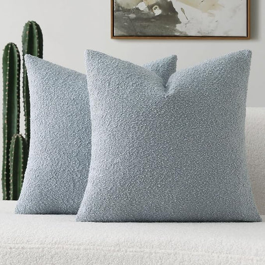 FUTEI Pack of 2 Dusty Blue Decorative Throw Pillow Covers 24x24 Inch Soft Cozy Solid Boucle Textured European Cushion Case,Modern Home Decor for Couch Bed Living Room