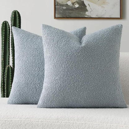 FUTEI Pack of 2 Dusty Blue Decorative Throw Pillow Covers 26x26 Inch Soft Cozy Solid Boucle Textured Euro Pillow Shams,Modern Home Decor for Couch Bed Living Room