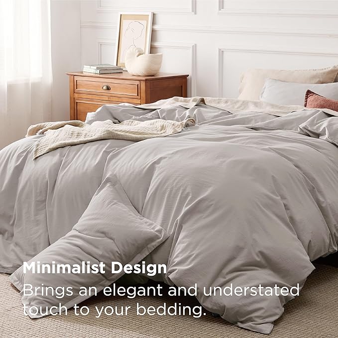 Bedsure 100% Stone Washed Cotton Duvet Cover Queen Size - Stone Color Minimalist Cotton Duvet Cover Linen Like for All Seasons - GentleSoft™ Plain Simple Bedding (Queen, 90"x90")