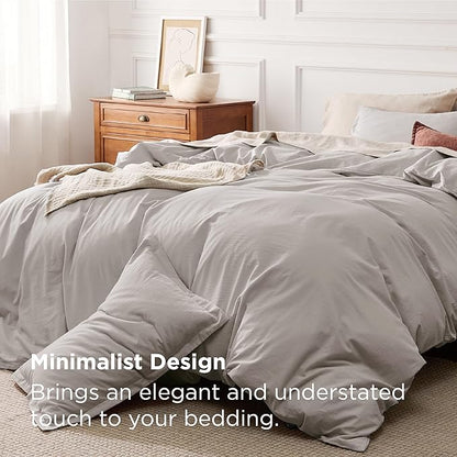 Bedsure 100% Stone Washed Cotton Duvet Cover Queen Size - Stone Color Minimalist Cotton Duvet Cover Linen Like for All Seasons - GentleSoft™ Plain Simple Bedding (Queen, 90"x90")