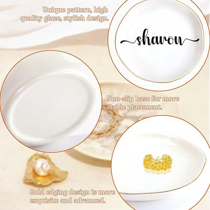 JoycuFF Sharon Personalized Name Ceramic Jewelry Tray, Mothers Day Christmas Anniversary Engagement Birthday Gifts for Women Couples, Trinket Dish for Rings Earrings Necklaces Bracelets Keys