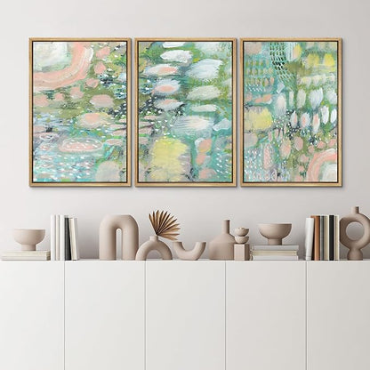 MUDECOR Framed Wall Art Print Set Vibrant Textured Abstract Multi-Colored Illustrations Modern Art Boho Decorative Colorful Chic for Living Room, Bedroom, Office - 24"x36"x3 Natural