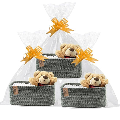 COMFY-HOMI 11.5"x7.5"x4.7" Storage Baskets for Organizing | Cotton Rope Woven Basket | Toy Storage Bin Box | Basket for Shelves, Closet Organizer Bin, Decorative Closet Shelf, 3 Pack, Green