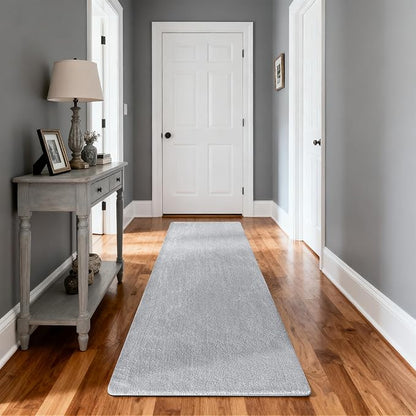 PURE ERA Carpet Stair Tread Landing Mat Area Rug Ultra Plush Shag Soft Non Slip Skid Resistant Tape Free Indoor Doormat Washable Reusable Grey 2' X 6'