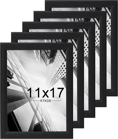 KTKDE 11x17 Picture Frame Set of 5, Wooden frames black, Vertical & Horizontal Wall Hanging for Wall Display,Studio Gallery Photo Frame for Photos, Posters & Art Prints