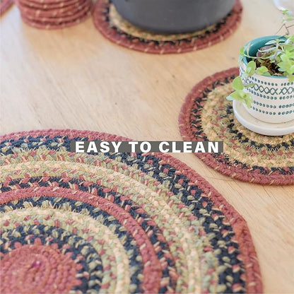 Homespice Highland Jute Braided Rope Coasters 4", Warm Lodge and Cabin Decor, Set of 6, Multicolor - Durable, Absorbs Moisture, Easy to Clean and Protects Furniture