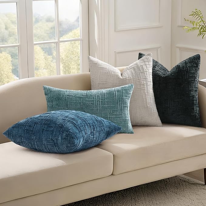 decorUhome Spring Black Chenille Euro Sham Throw Pillow Covers 26x26 Set of 2 Textured Slubby Couch Pillow Covers Farmhouse Accent Modern Neutral Decorative Pillow Cases for Bed Sofa Living Room