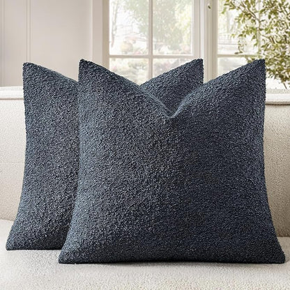 Woaboy Pack of 2 20x20 Inch Decorative Boucle Throw Pillow Covers Textured Square Pillowcaes Accent Solid Cozy Soft Cushion Covers Home Decor for Sofa Couch Living Room Home Decor,Navy Blue