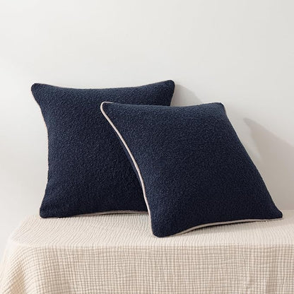 Amazon Basics Boucle Throw Pillow Covers for Couch, Living Room, Home Decor with Hidden Zipper, Blue, 24×24in, Pack of 2