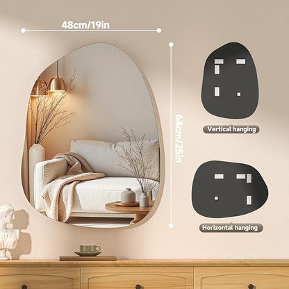 Hasipu Irregular Wall Mirror - 25"x19" Asymmetrical Frameless Mirror, Modern Decorative Mirrors for Living Room, Entryway, Hallway, Bathroom, Bedroom,Wall Mounted Home Decor