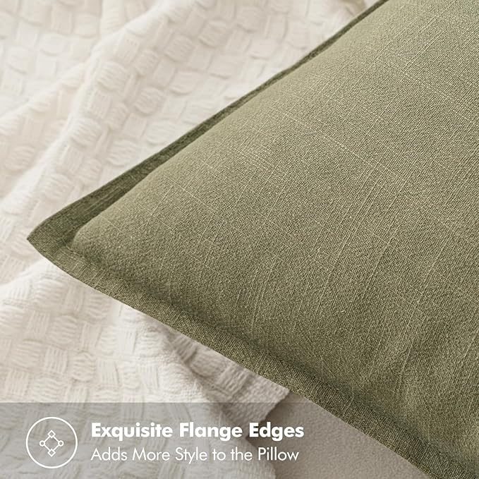 MIULEE Decorative Linen Pillow Covers 16x16 Inch Light Olive Green Boho Farmhouse Neutral Couch Throw Pillows for Bed Pack of 2 Accent Modern Pillowcase Summer Sofa Livingroom Home Decor