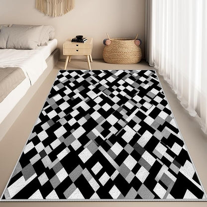 Black White and Grey Rug - Geometric Area Rug, Area Rugs 7x9, Modern Abstract Rugs, Irregular Block Splicing Carpet Washable Non Slip Home Decor Carpet for Living Room