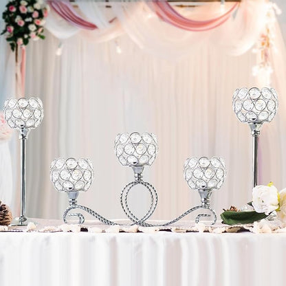 Silver Set of 6 Metal Crystal Tea Light Candle Holder, Elegant Wedding Table Centerpiece Candle Holder, Christmas Wishing Crystal Bowl Candle Holder Suitable for Wedding Party Living Room Decoration