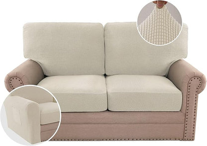H.VERSAILTEX Multi-Pieces Sofa Covers Stretch Couch Covers Form Fitted Seats and Back Cushions Covers (2 Seat Covers Plus 2 Back Cusion Covers, Bonus 2 Armrest Covers), Island Fossi