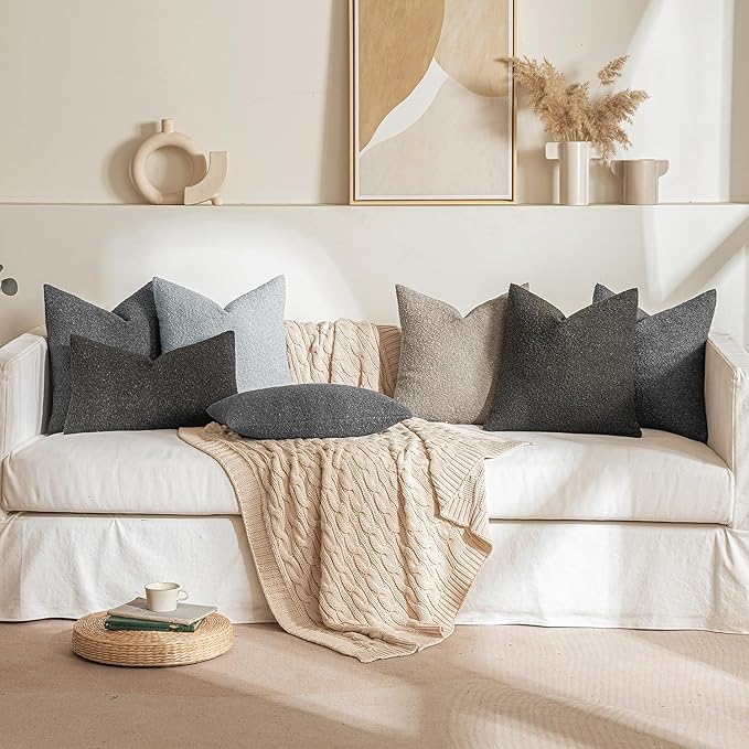 MIULEE 20x20 Inch Decorative Pillow Covers for Couch Bed Set of 2 Textured Boucle Neutral Winter Throw Pillows Light Grey Accent Solid Cushion Pillowcases Sofa Livingroom Home Decor