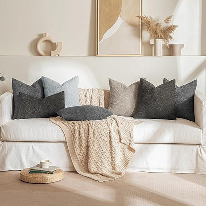 MIULEE 18x18 Inch Decorative Pillow Covers for Couch Bed Set of 2 Textured Boucle Neutral Winter Throw Pillows Dark Coffee Accent Solid Cushion Pillowcases Sofa Livingroom Home Decor