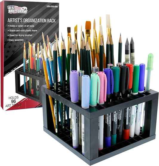 U.S. Art Supply 96 Slot Marker Organizer & Paint Brush Holder – Marker Storage, Pens, Brushes, Colored Pencils