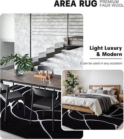 YIHOUSE Modern Washable Area Rug for Living Room Bedroom - Large Abstract Black and White Rug Non-Slip Ultra-Thin Home Decor (Dark Warping, 8'x10'ft)