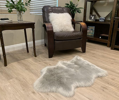 LAMBZY Faux Sheepskin Super Soft Hypoallergenic Silky Shag Rug for Living Room, Kids Room, Sofa (Single 2'x3', Grey)