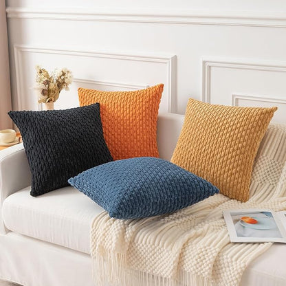 Kevin Textile Fall 2 Packs Decorative Throw Pillow Covers 20x20 Inch for Couch Bed Sofa Modern Farmhouse Boho Home Decor Soft Cute Plush Corduroy Cushion Case Orange 50x50 CM