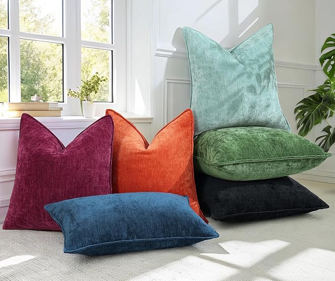decorUhome Spring Couch Throw Pillow Covers 16x16 Set of 2, Decorative Soft Velvet Neutral Chenille Pillow Covers with Elegant Design for Sofa Bed Living Room Home Decor, Poseidon