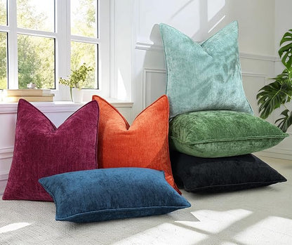 decorUhome Spring Couch Throw Pillow Covers 16x16 Set of 2, Decorative Soft Velvet Neutral Chenille Pillow Covers with Elegant Design for Sofa Bed Living Room Home Decor, Black
