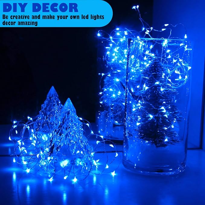 OakHaomie 6 Pack Fairy Lights Battery Operated No Remote LED Starry String Lights 30 Micro Starry LEDs on 10ft Copper Wire Light for DIY Wedding Centerpiece Table Decorations (Blue)