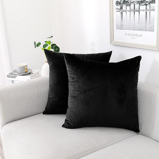 NiNi ALL Decorative Throw Pillow Covers Pack of 2 Velvet Throw Pillow Cases for Couch Pillows Cover Bedroom Living Room Outdoor, Pillow Covers 12x12 Inch Black