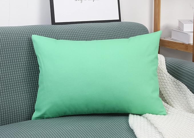 TangDepot Handmade Decorative Solid 100% Cotton Canvas Throw Pillow Covers/Cushion Covers, 45 Colors Available - (12" x 20" , Mint Green, 1 Count (Pack of 1))