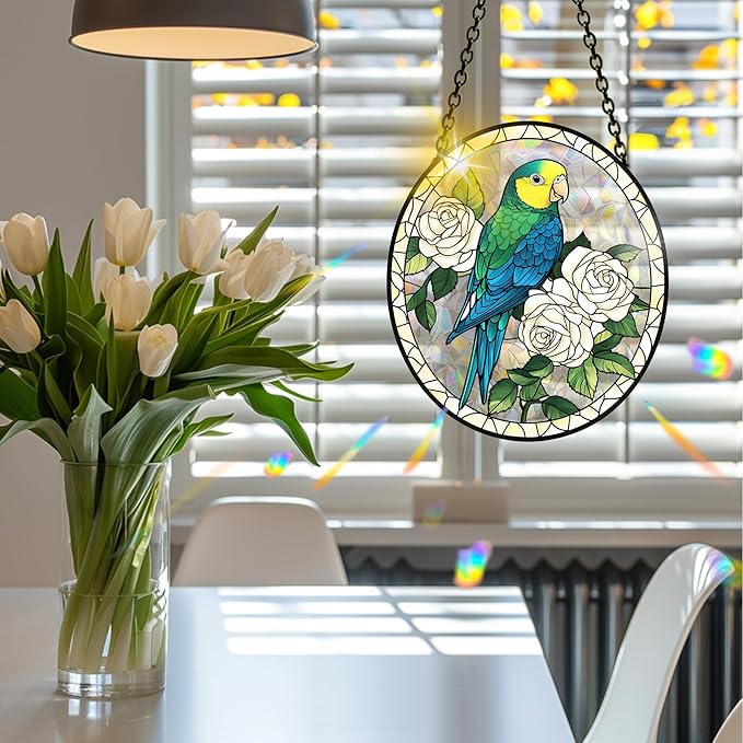 VAIIEYO Bird Acrylic Sun Catcher Window Hanging Decoration, 7.8 Inch Double-Sided Light Reflecting Ornament for Window, Garden, Porch or Balcony Decor, Housewarming, Gift for Natural Lovers