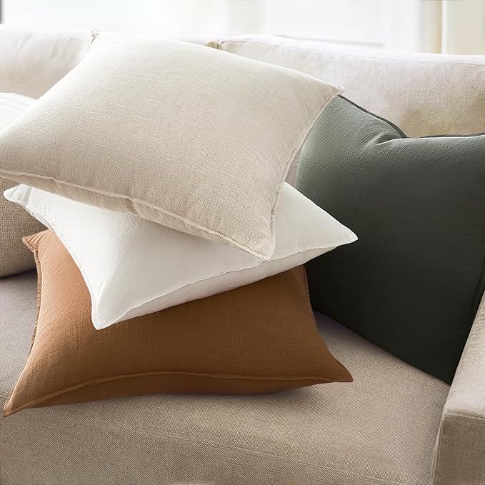 Pack of 4 Couch Throw Pillow Covers 20x20 Inch GoldOlive Soft Decorative Linen Pillow Covers Farmhouse Boho Cushion Covers for Mid Century Modern Home Decor Sofa Bedroom Living Room