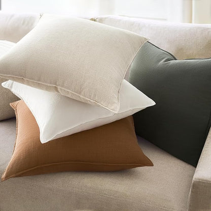 Linen Soild Decorative Throw Lumbar Pillow Covers Soft Accent Farmhouse Gold Olive Pack of 4 Cushion Case 12 x 20 Inch Rectangle Pillowcase for Couch Bedroom and Living Room Home Decor