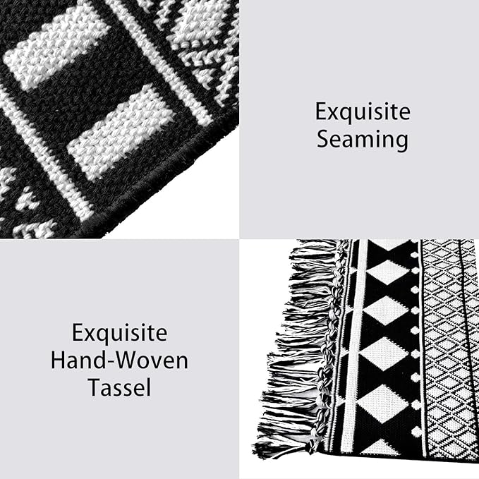 IOHOUZE Kitchen Hallway Runner Rug -2'x6' Boho Black White Entryway Runner Rugs for Halloween Decor/Fall Decor, Woven Indoor Outdoor Carpet Rugs, Washable Rag Rug for Bedroom/Bathroom/Laundry Room