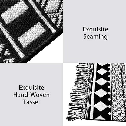IOHOUZE Kitchen Hallway Runner Rug -2'x6' Boho Black White Entryway Runner Rugs for Halloween Decor/Fall Decor, Woven Indoor Outdoor Carpet Rugs, Washable Rag Rug for Bedroom/Bathroom/Laundry Room