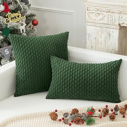 Kevin Textile Christmas Throw Pillow Covers 12x20 inch Soft Striped Decorative Cushion Cases with Hidden Zipper for Couch Sofa Bed 2 Pieces Dark Green