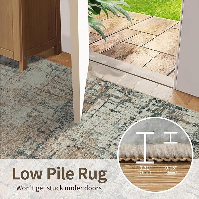 5x7 Area Rugs for Bedroom Living Room,Non-Slip Washable Modern Green Abstract Rugs for Dining Room, Foldable Thin Indoor Carpet Stain Resistant(Moss Green)