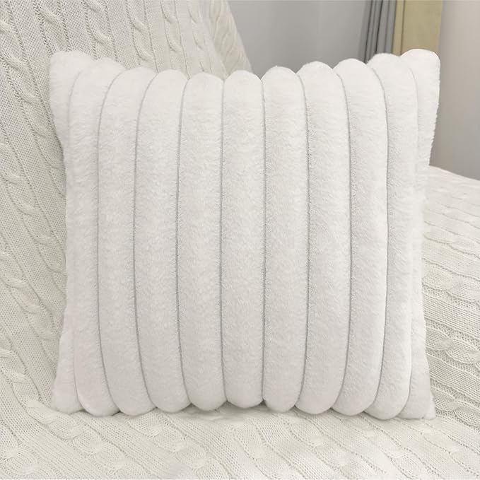 1 Pack Pillow Covers, 18x18 Faux Fur Square Throw Pillow Covers for Living Room Decorations Throw Pillow Case, Throw Pillow Cover Cushion Cover for Home Sofa Bedroom Car, White
