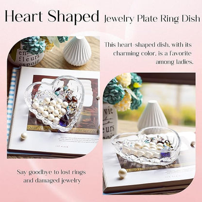 H&D HYALINE & DORA 5.1'' Crystal Jewelry Tray for Women, Heart Shaped Jewelry Plate Ring Dish, Clear Trinket Dish for Jewelry, Ring Dish for Birthday Friends Daily Family