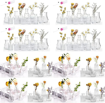 Glass Bud Vase Set of 88 Bud Vases in Bulk with 4 Brushes, Glass Vases for Centerpieces Cute, Vintage Wedding Decor Clear Bulk Mini Vase for Rustic Wedding Decorations, Home Table Flower Decor